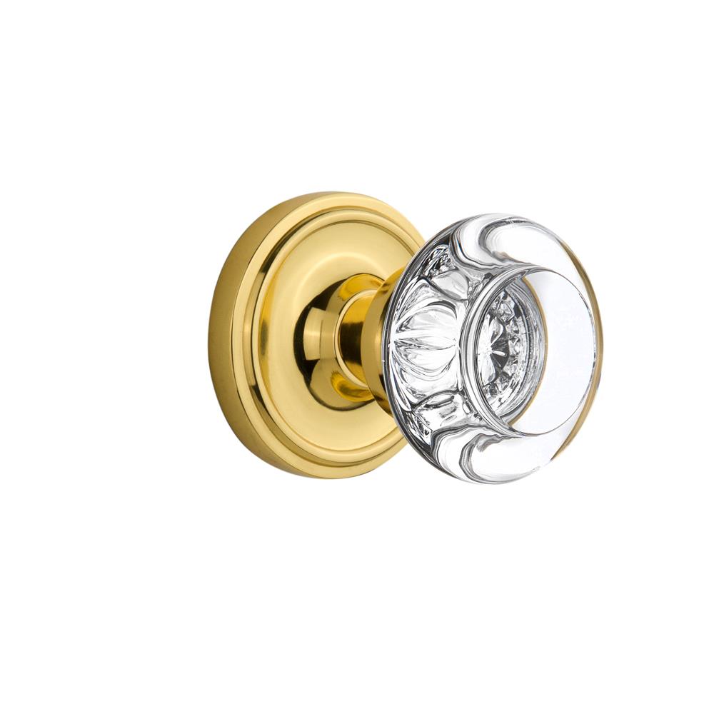 Nostalgic Warehouse CLARCC Double Dummy Knob Classic Rosette with Round Clear Crystal Knob in Unlacquered Brass
